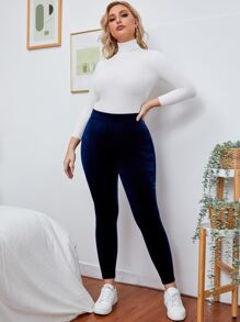 SHEIN LUNE Plus High Waist Velvet Leggings