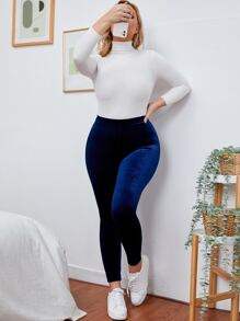 SHEIN LUNE Plus High Waist Velvet Leggings
