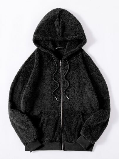 Cazadora teddy con bolsillo oblicuo con cordón con capucha cremallera