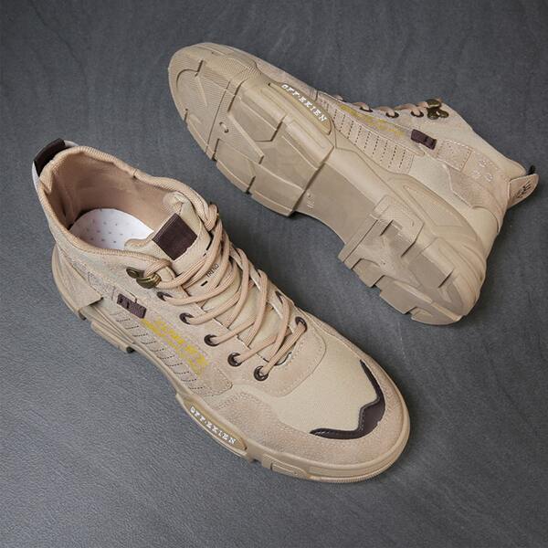 

Men Lace-up Front Mesh Panel Sneakers, Khaki