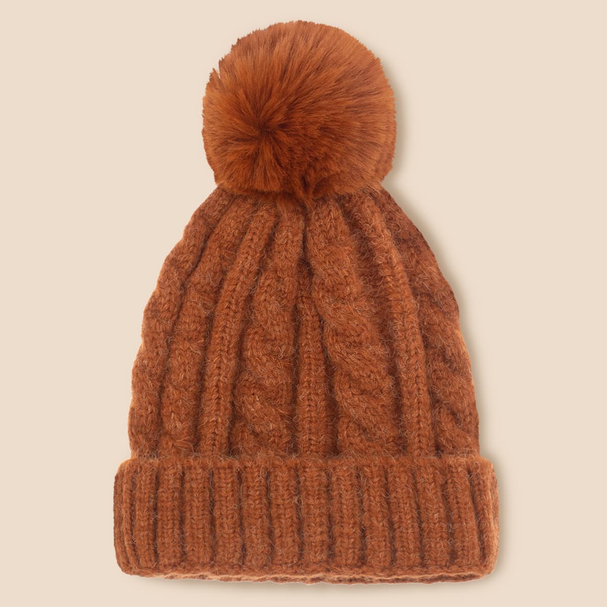 

Solid Knit Beanie, Brown