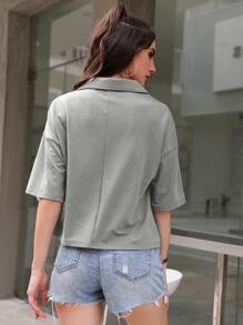 Mulvari Women T-Shirts Zip Plain Casual - Grey - View 2