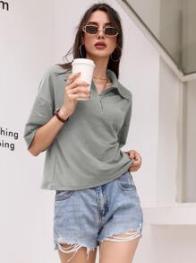 Mulvari Women T-Shirts Zip Plain Casual - Grey - View 4