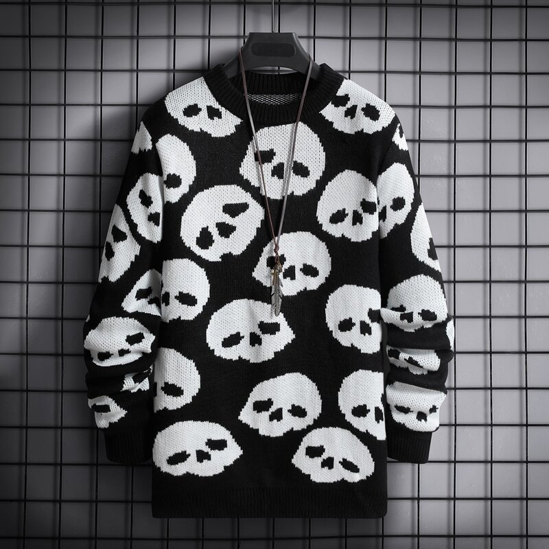 

Guys Skull Pattern Sweater, Black and white