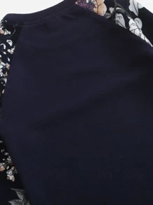 SHEIN Young Girl Floral Print Raglan Sleeve Dress - Navy Blue - View 3