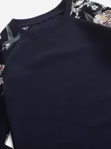 SHEIN Young Girl Floral Print Raglan Sleeve Dress - Navy Blue - View 4