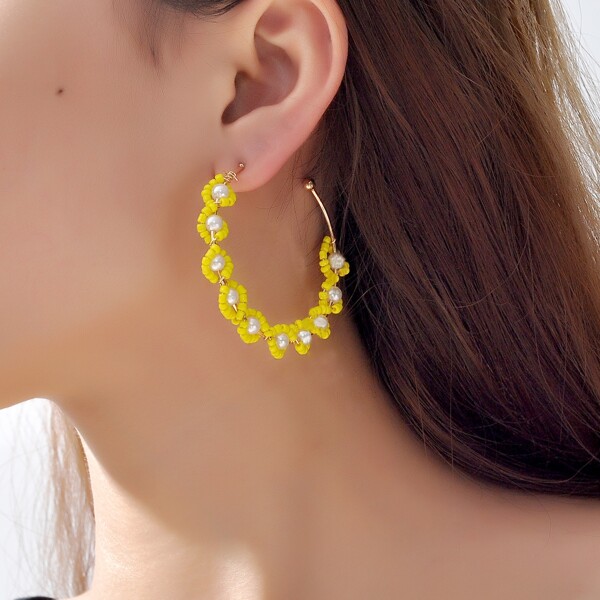 

Beaded Hoop Earrings, Multicolor