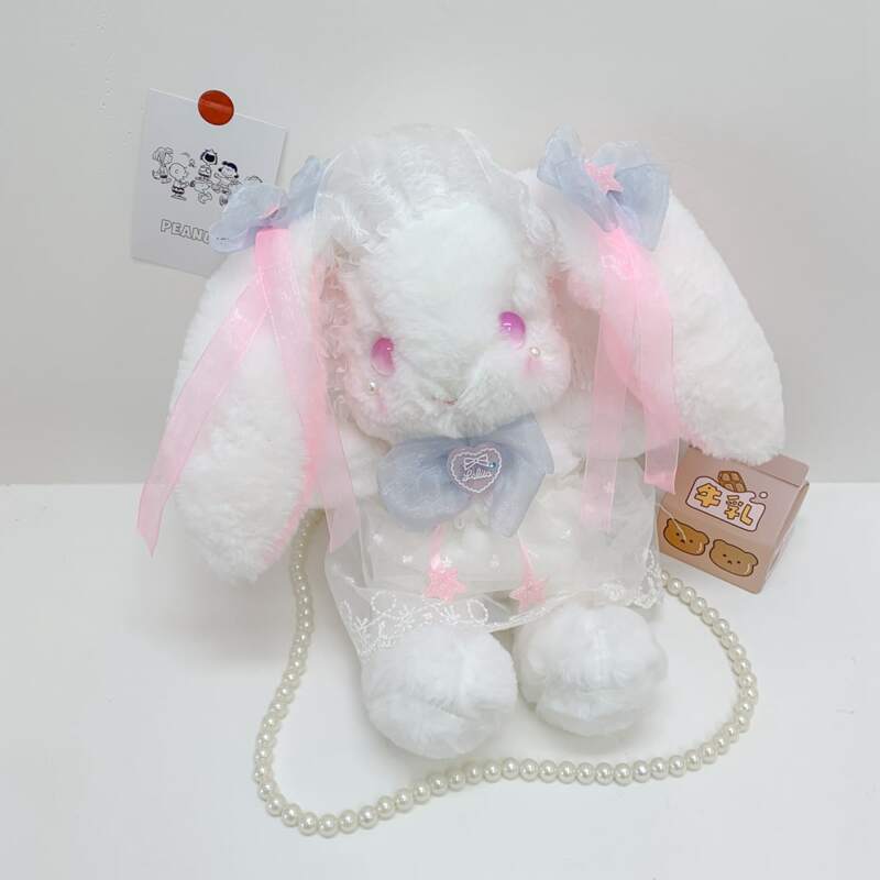 

Cartoon Rabbit Shaped Faux Pearl Strap Bag, White