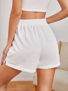 SHEIN EZwear Split Side Track Shorts - White - View 2