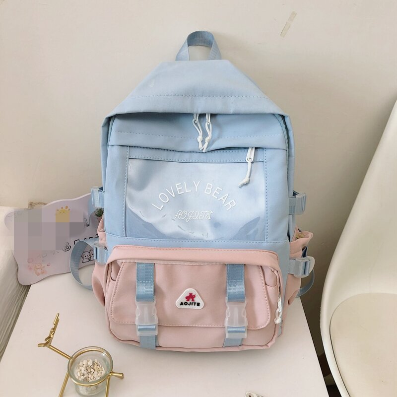 

Colorblock Double Buckle Backpack, Blue