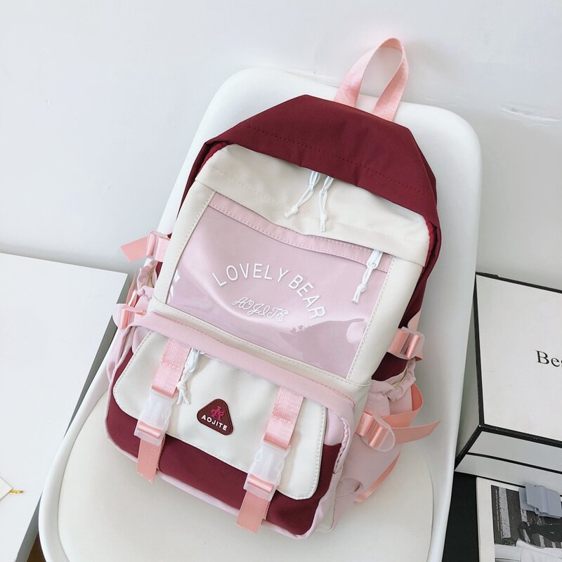 

Colorblock Double Buckle Backpack, Burgundy