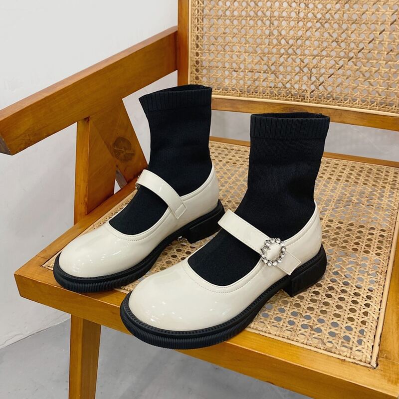 

Rhinestone Decor Sock Boots, White