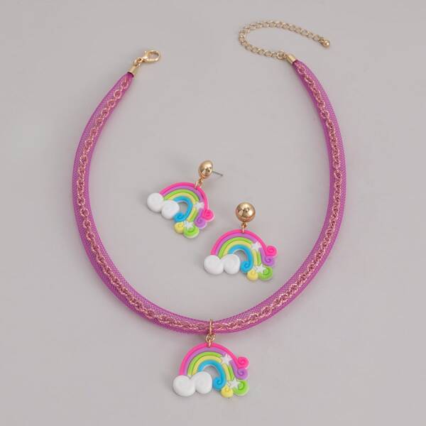 

Rainbow Charm Necklace & Drop Earrings, Multicolor