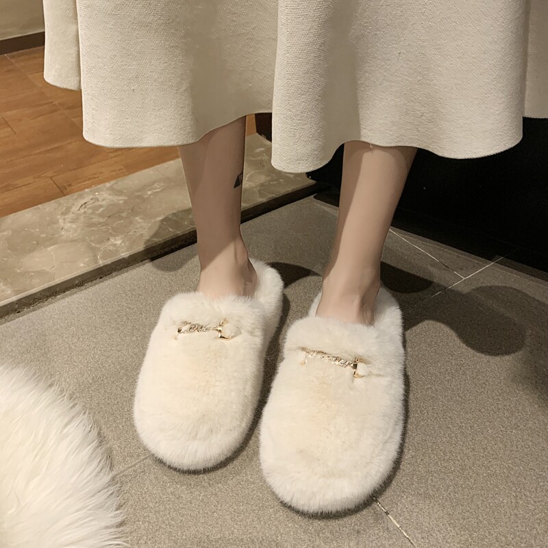 

Fluffy Home Slippers, White