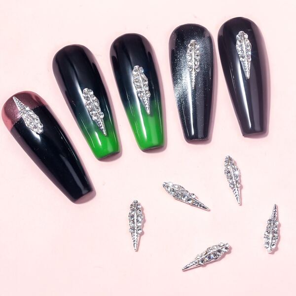

10pcs Leaf Shaped Nail Art Decoration, Silver