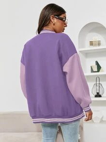 SHEIN Unity 撞色字母貼布落肩袖學院風夾克 - 紫羅蘭色 - 查看 2