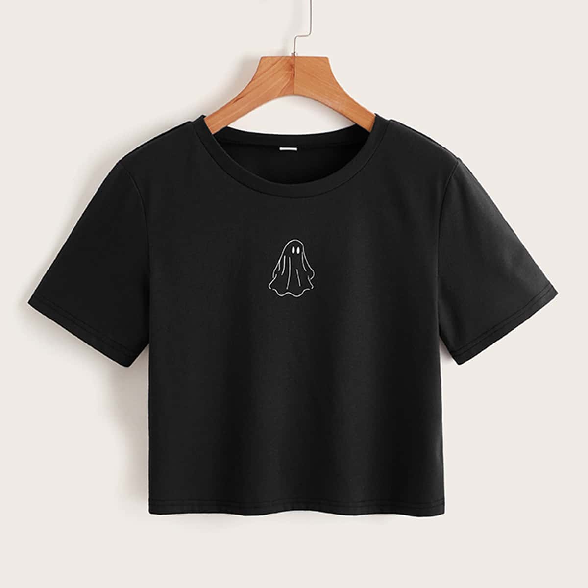 

Halloween Ghost Graphic Crop Tee, Dark grey