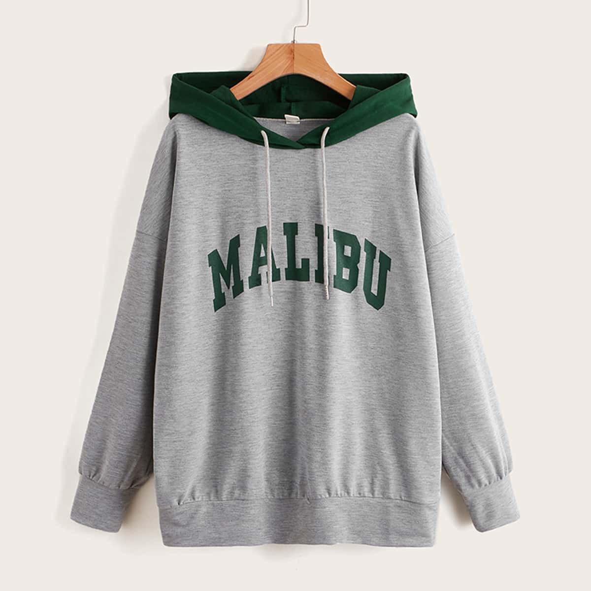 

Letter Colorblock Drawstring Hoodie, Grey