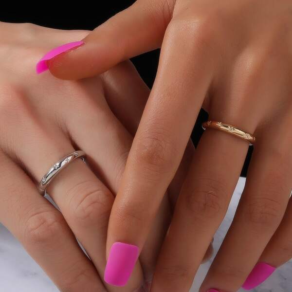

2pcs Couple Minimalist Ring, Multicolor