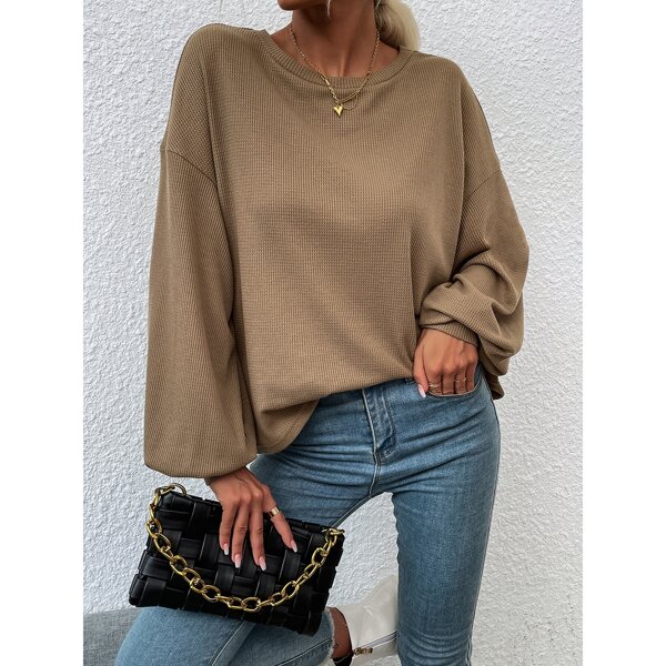 

Waffle Knit Drop Shoulder Tee, Army green