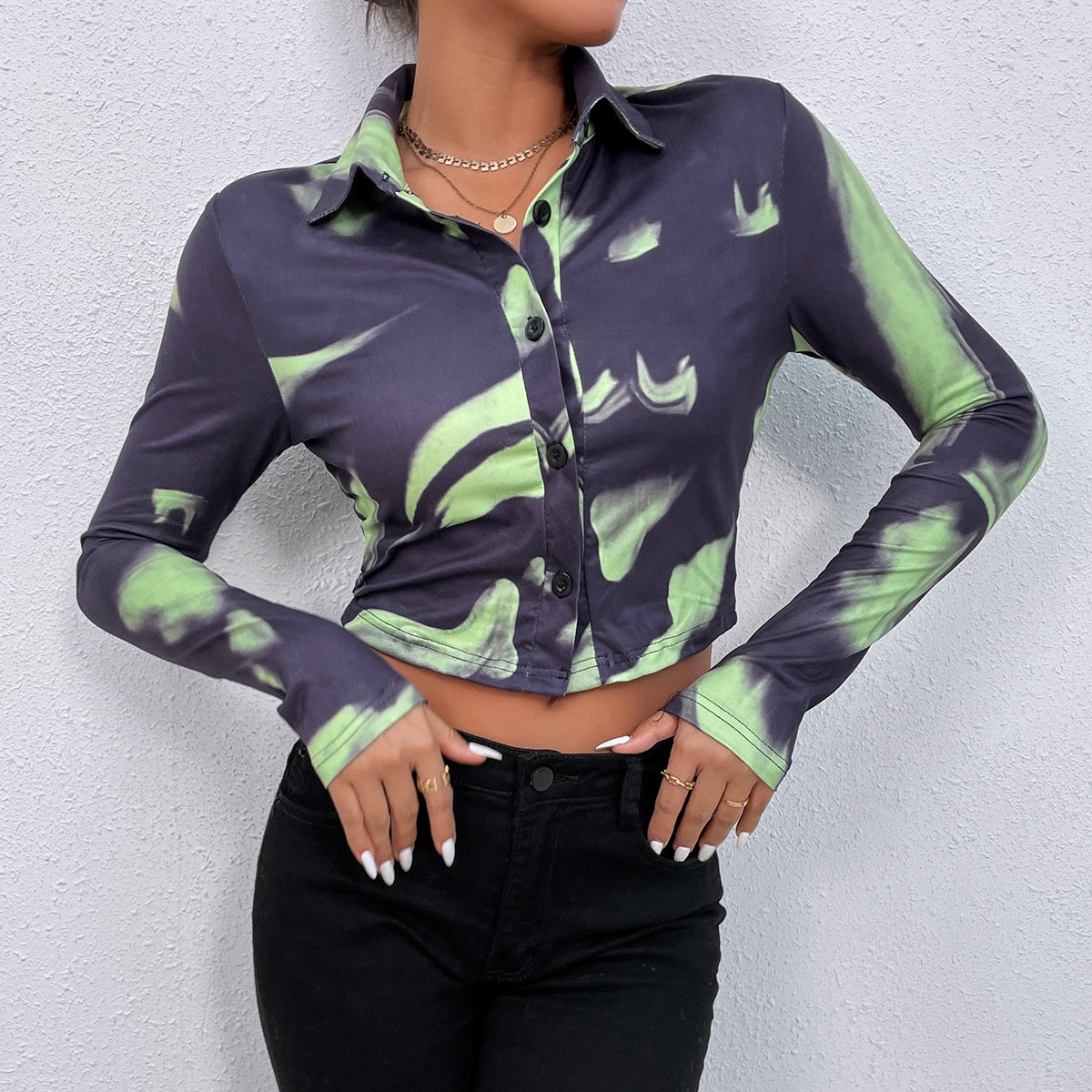 Футболка Контрастный на пуговицах короткий