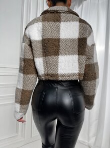 Calvaya Buffalo Plaid Print Drop Shoulder Zip Up Jacket Fall Winter Cloth For Women - Multicolor - View 2