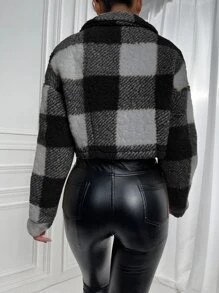 Calvaya Buffalo Plaid Print Drop Shoulder Zip Up Jacket Fall Winter Cloth For Women - Multicolor - View 2