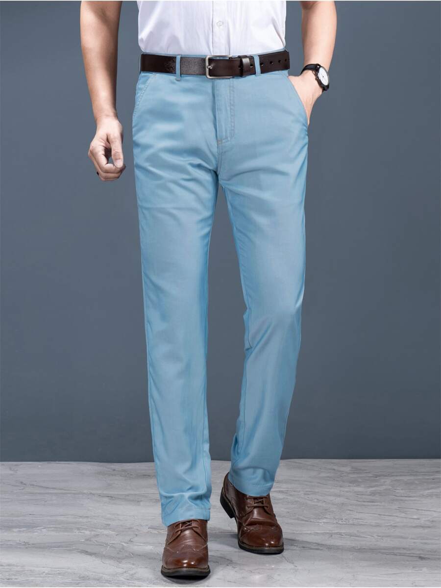 Manfinity 男士斜口袋不附腰帶錐形牛仔褲 - 淺色水洗藍 - 查看 1