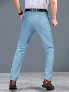 Manfinity 男士斜口袋不附腰帶錐形牛仔褲 - 淺色水洗藍 - 查看 3