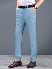 Manfinity 男士斜口袋不附腰帶錐形牛仔褲 - 淺色水洗藍 - 查看 4