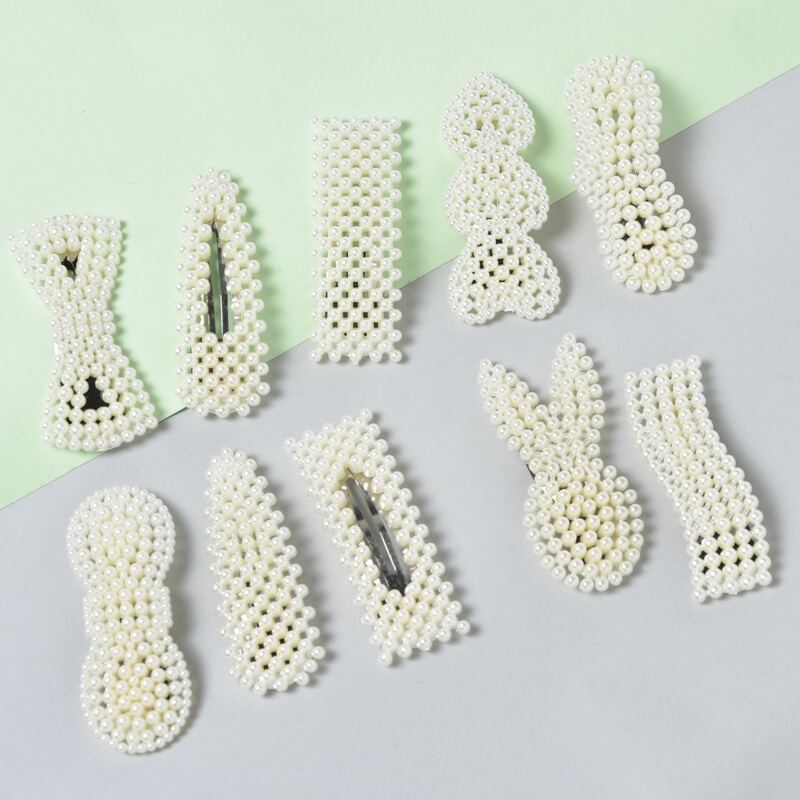 

10pcs Faux Pearl Hair Clip, Beige