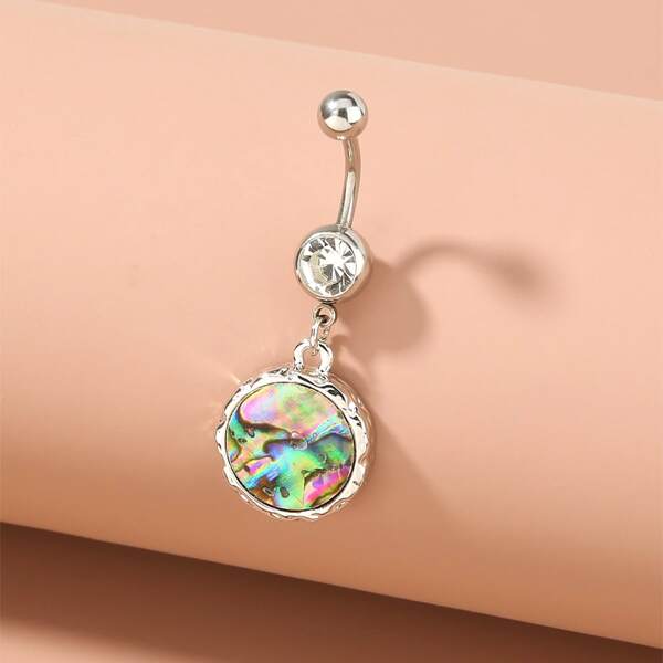 

Rhinestone Decor Navel Belly Ring, Silver