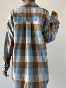 SHEIN Unity Blusa con hombros caídos y estampado de cuadros para mujer - Multicolor - Ver 2