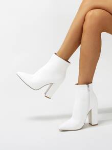 Snakeskin Pattern Side Zipper Chunky Classic Boots - White - View 1