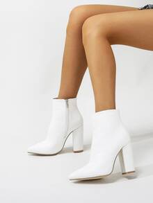 Snakeskin Pattern Side Zipper Chunky Classic Boots - White - View 2