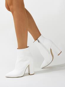 Snakeskin Pattern Side Zipper Chunky Classic Boots - White - View 3