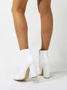 Snakeskin Pattern Side Zipper Chunky Classic Boots - White - View 4