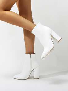 Snakeskin Pattern Side Zipper Chunky Classic Boots - White - View 5