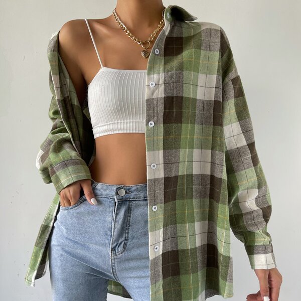 

Drop Shoulder Plaid Blouse, Multicolor