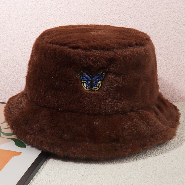 

Butterfly Embroidered Bucket Hat, Brown