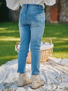 เด็กผู้หญิง กางเกงยีนส์ขาด - สียีนส์กลาง - ดู 2