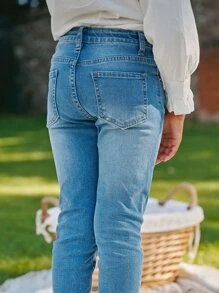 เด็กผู้หญิง กางเกงยีนส์ขาด - สียีนส์กลาง - ดู 4