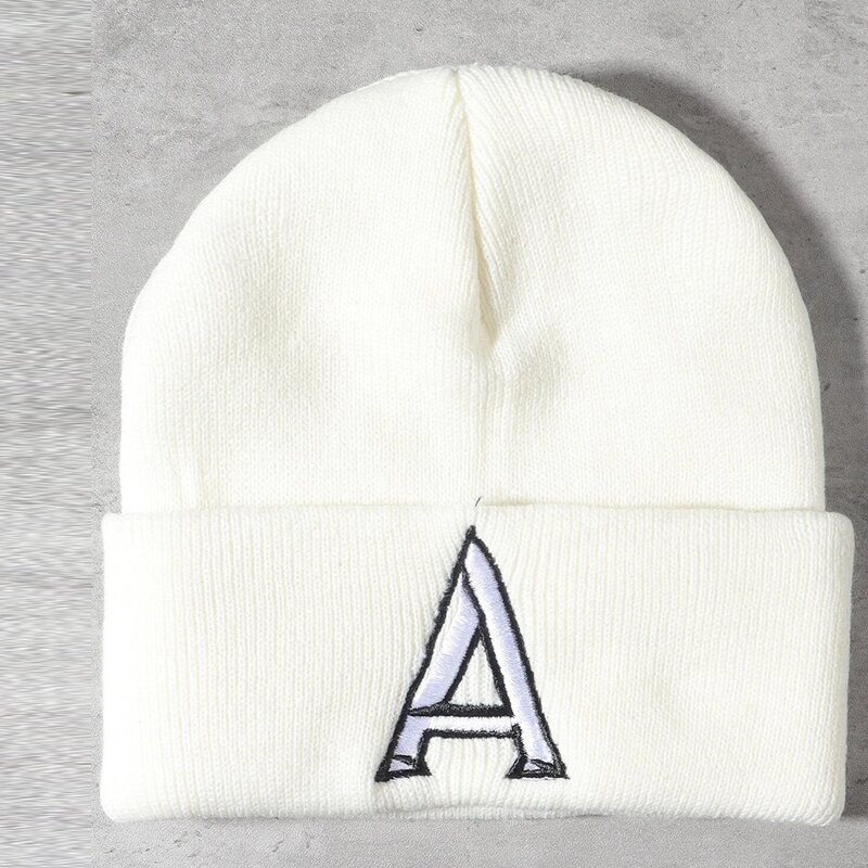 

Letter Embroidery Beanie, White
