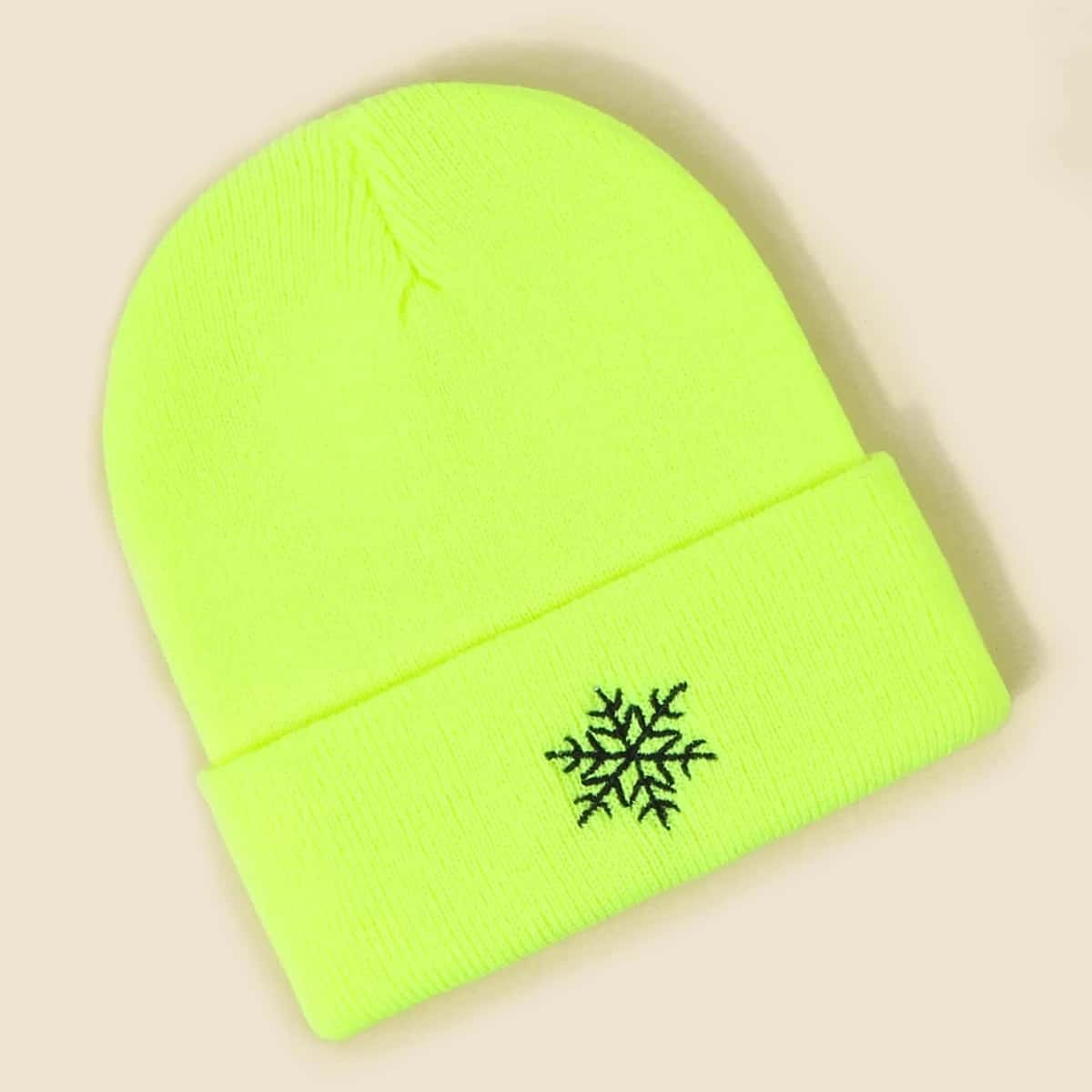 

Snowflake Embroidery Knit Beanie, Yellow