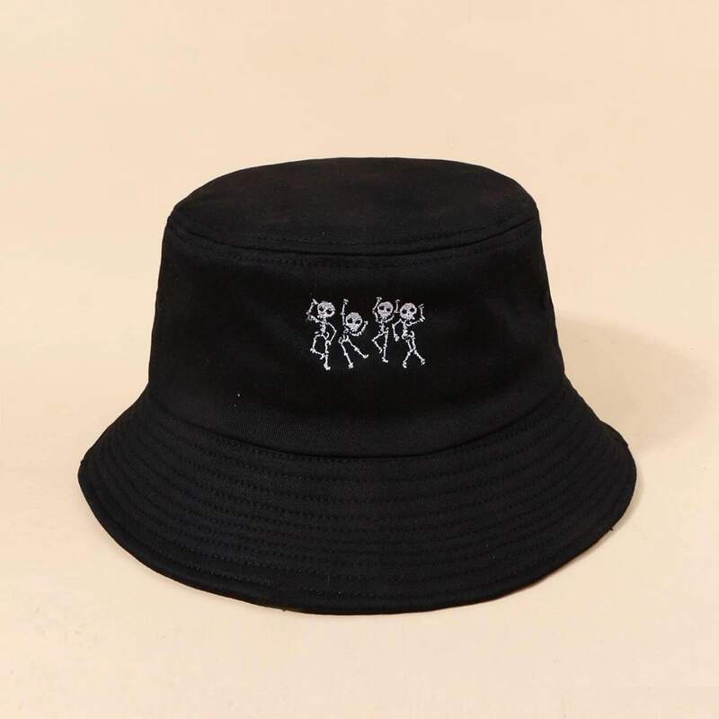 

Skull Embroidery Beanie, Black