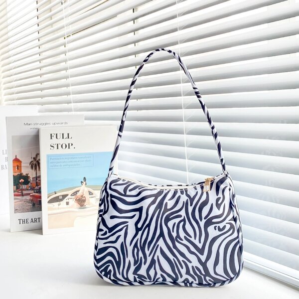 

Girls Zebra Stripe Shoulder Bag, Black and white