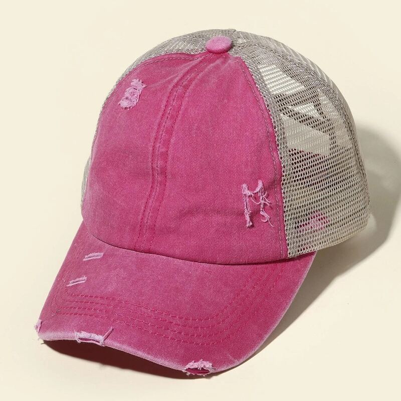 

Ripped Hem Mesh Baseball Cap, Hot pink