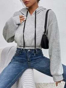 SHEIN Unity Capucha corta de hombros caídos - Gris Claro - Ver 1