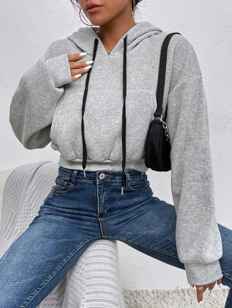 SHEIN Unity Capucha corta de hombros caídos - Gris Claro - Ver 1