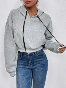 SHEIN Unity Capucha corta de hombros caídos - Gris Claro - Ver 3